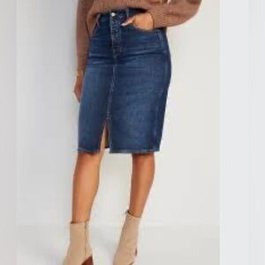 Old Navy Higher High-Rise Button-Fly Midi Jean Pencil Skirt Girls size 14 (25)